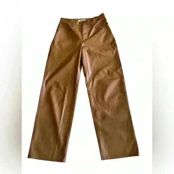 MADEWELL The Perfect Vintage Wide-Leg Pant Faux Leather Edition Tan - Picture 11 of 14